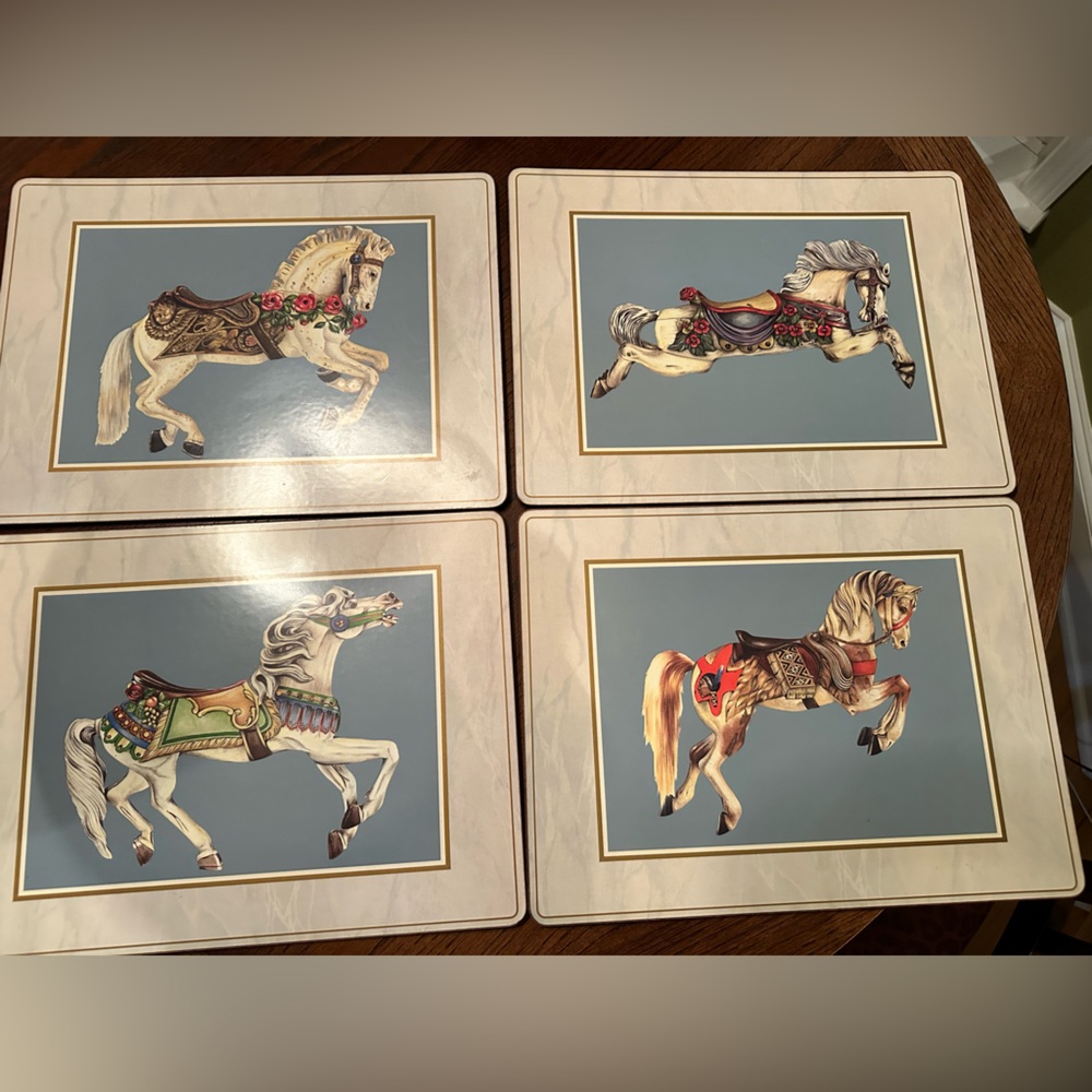 Sold. -crossposted Set of 4 Matching Carousel Horse Placemats Vintage Equestrian